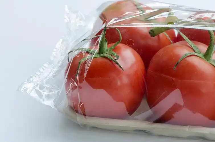 Tomatoes in cellulose film packaging bags