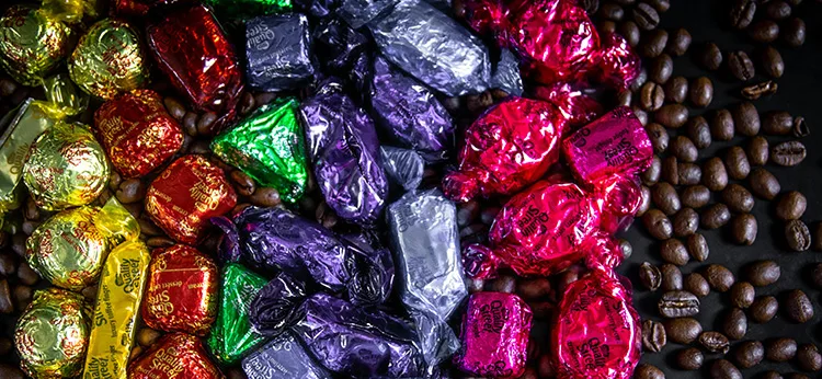 Candy wrapped in aluminized cellophane